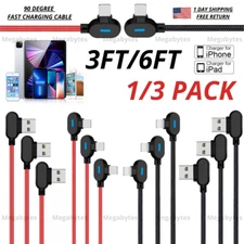 90 Degree Right Angle USB Charger Cable Charging Cord For iPhone 13 12 11 XR 8 6