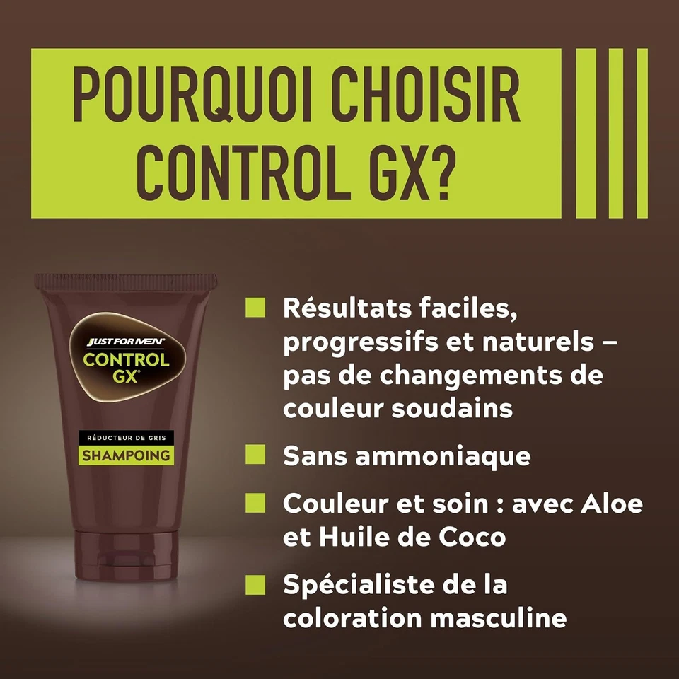 Just For Men Control GX Shampooing colorant homme pour cheveux, Réduit progressi - Photo 4/4