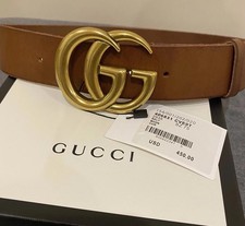 Authentic Brown Leather Gucci Belt Gold GG Buckle, Women Size 24/26 75cm 