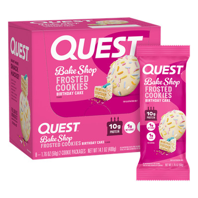 Quest Nutrition Frosted Cookie Geburtstagskuchen 8x25 Protein VERGANGENHEIT MINDESTHALTBARKEITSDATUM