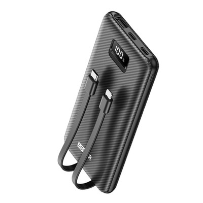 10000mAh Power Bank Built-in Cables USB-C Fast Portable Charger Battery Pack