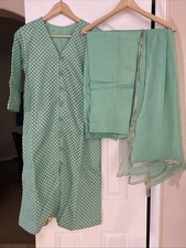 Light Green Kameez, Pants And Dupatta Set, Size S