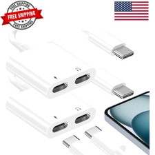 Dual USB C Headphone Adapter, 2 Pack Type C Audio Headphone and PD 60W Fast C...