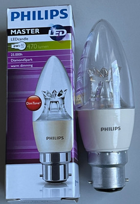 Philips Master 6W (40W), LED, Diamond Spark Dimtone, BC/B22 470lm Kerzenlampe