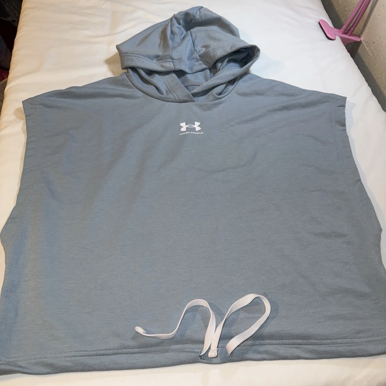 UNDER ARMOUR RIVAL TERRY SHORT SLEEVE HOODIE HARBOR BLUE LARGE