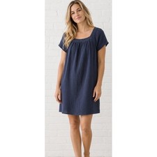 Madewell Navy Blue Cotton Gauze Square Neck Pleated Shift Dress Medium