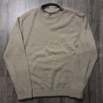 Intermezzo Men's Knit Sweater Beige Gray Ribbed Crew Neck Long Sleeve
