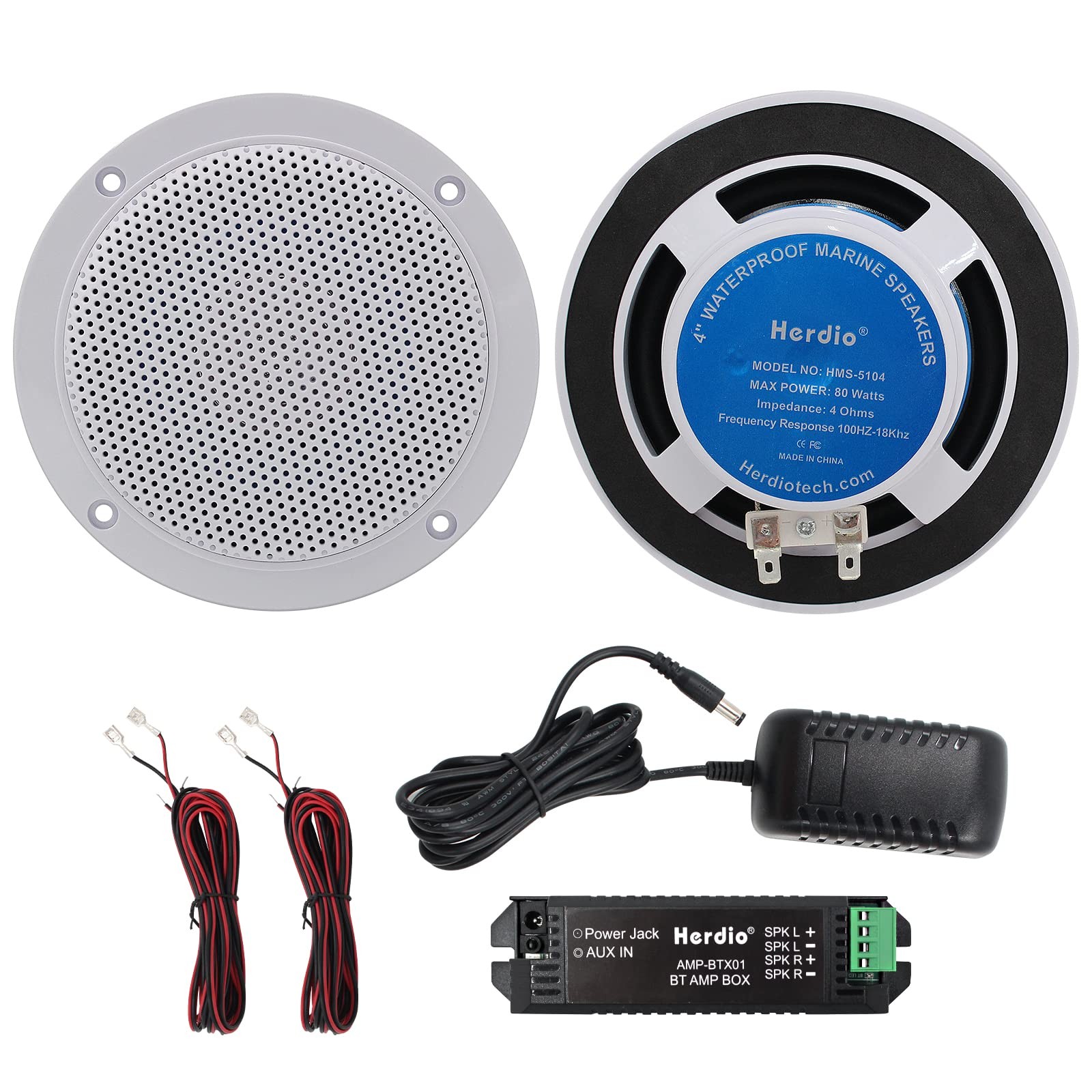 Herdio 160W 4 Inch Ceiling Speaker Kit Amplifier Water Resistant White