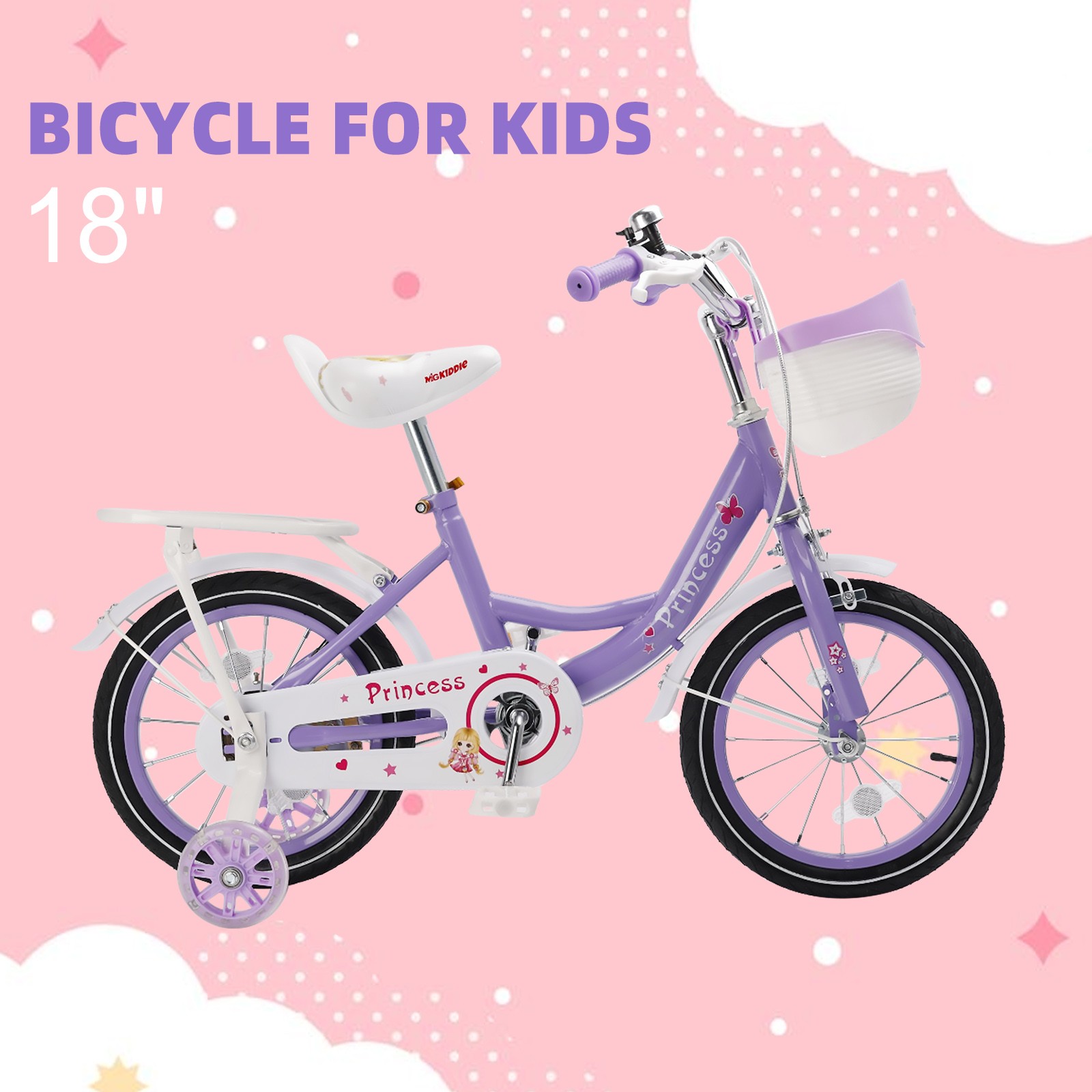 18" Children Princess Bicycle Girls Bike with Removable Trai