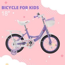 18" Children Princess Bicycle Girls Bike with Removable Training Wheels Purple 