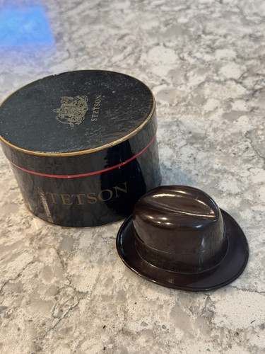 Vintage Miniature Stetson Oval Hat Box Black Gold Red Plastic Hat