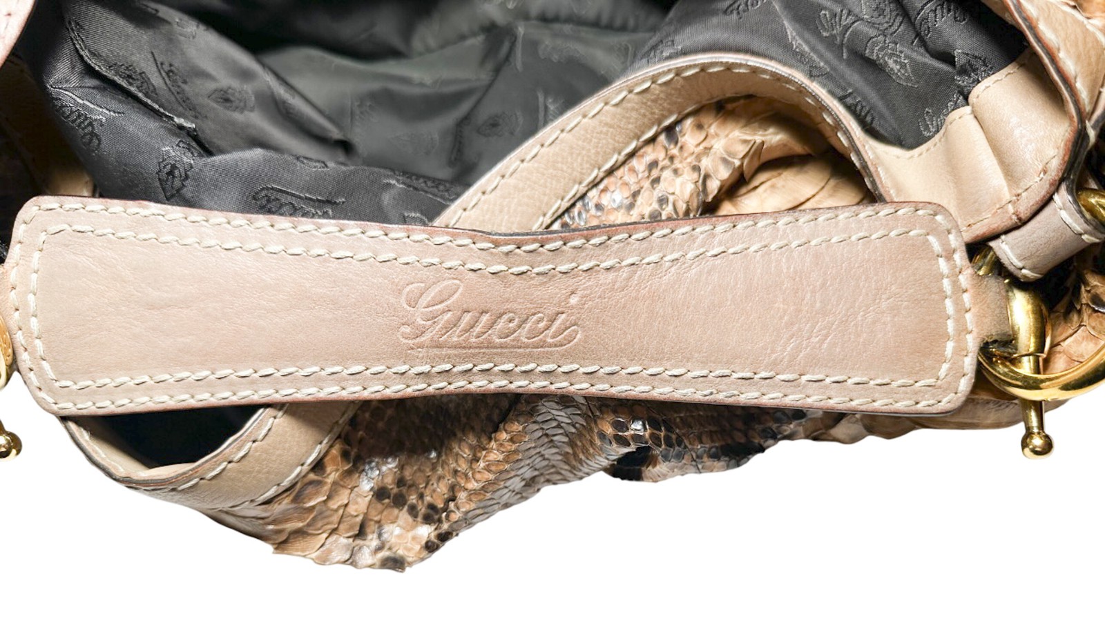 GUCCI Large Beige Neutral Python Jockey Hobo Tote… - image 5