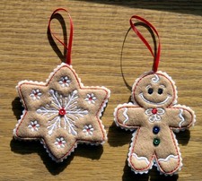 Handcrafted Machine Embroidered Ornaments - CHRISTMAS GINGERBREAD STAR SET
