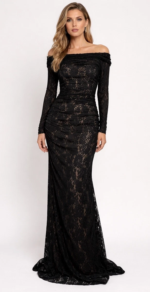 chinese dress ladies V-Neck Long Sleeve Pleated Gown by Badgley Mischka