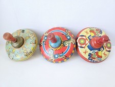 Vintage metal tin tops toy spinning USA lot of 3