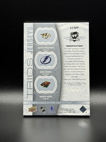 2022-23 Parssinen Perbix Rossi C3-RPP Rookie Trios Jerseys #/35 The Cup Hockey - Imagen 2 de 2