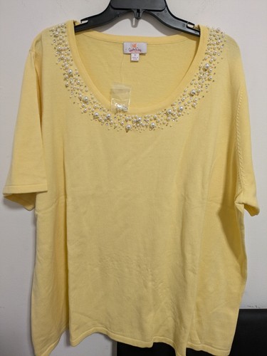 Quacker Factory Beaded Short Sleeve Sweater Top Sz 3X Stretch Knit Embellishment - Picture 12 of 12