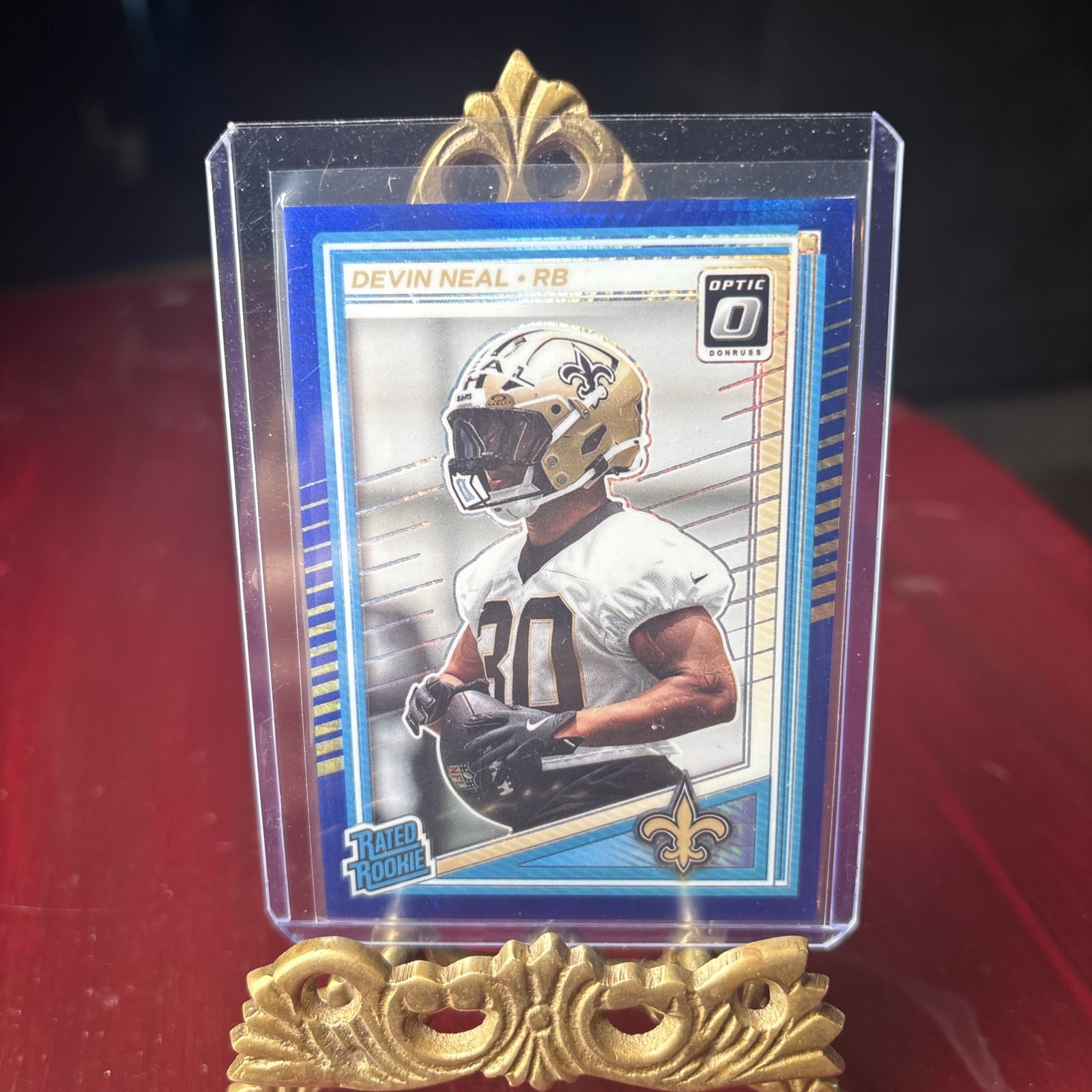 2025 Donruss Optic Devin Neal Rated Rookie Blue Glitter RC #282 Saints SSP