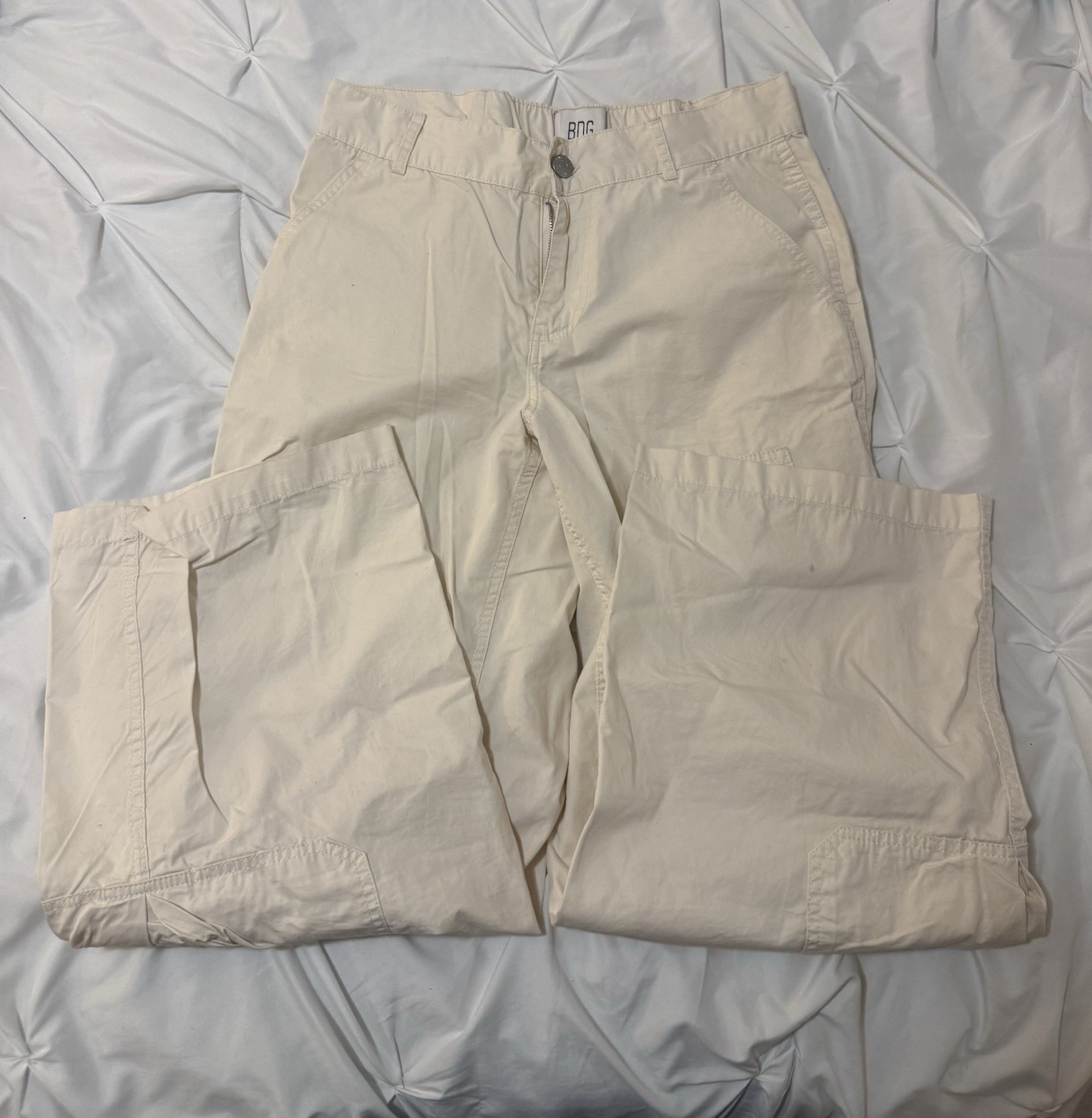 BDG Beige Women's Cargo Pants Button Zipper Pockets Solid Casual Flat Front