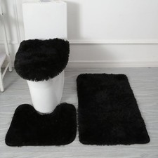 Eanpet 3-Piece Black Bathroom Rug Set   Bath Mat, Contour Rug  Toilet Lid Cover