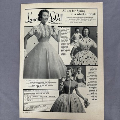 1955 Lana Lobell Full Page Ad Vintage Spring Dresses Mid Century Fashion  Decor | eBay