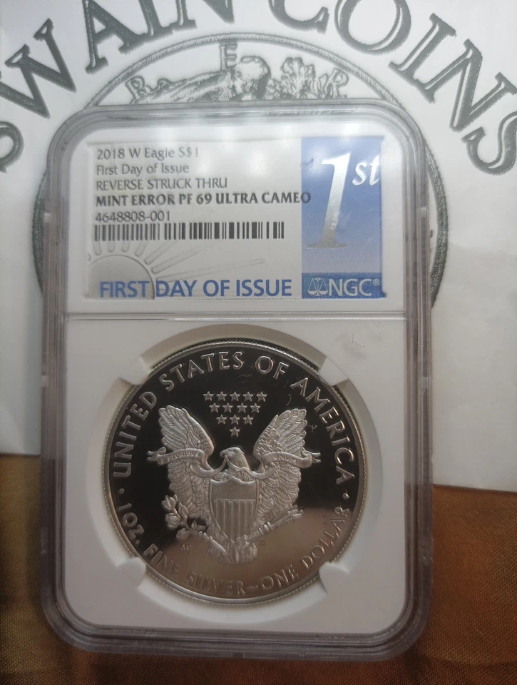 2018 W Burnished Silver Eagle FDOI MS 69 MINT ERROR Reverse Struck Thru EF142 - Image 2 of 3