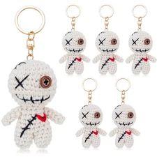 6 Pcs Horror Voodoo Doll Keychain Halloween Decor Spooky Creepy Gifts Beige
