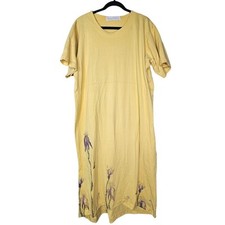 Vintage 90s Blue Fish 2 Yellow Dress Lagenlook Cotton Handpainted Art Wear