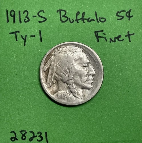 1913-S Type-1 Buffalo 🦬 Indian Head Nickel 5c Piece Fine Plus Coin