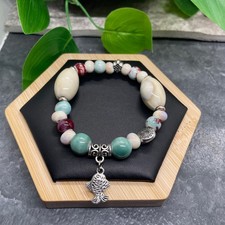 Handmade Ceramic Bead Beaded Stackable 6.25 Plus Stretch Bracelet New B432