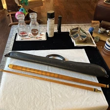 Vintage Billiard Pool Cue Stick 2-Piece 57" Carved Wood Brass w/ Case 16oz