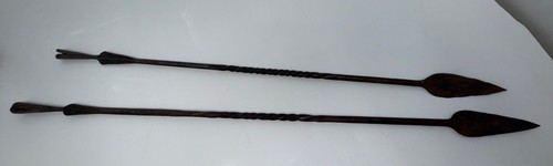 Antique Southeast Asian Hand Forged Iron Spear Arrow Heads Tribal Weapon - Pair