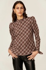 Veronica Beard Isabel Nutmeg plaid puff sleeve top 8