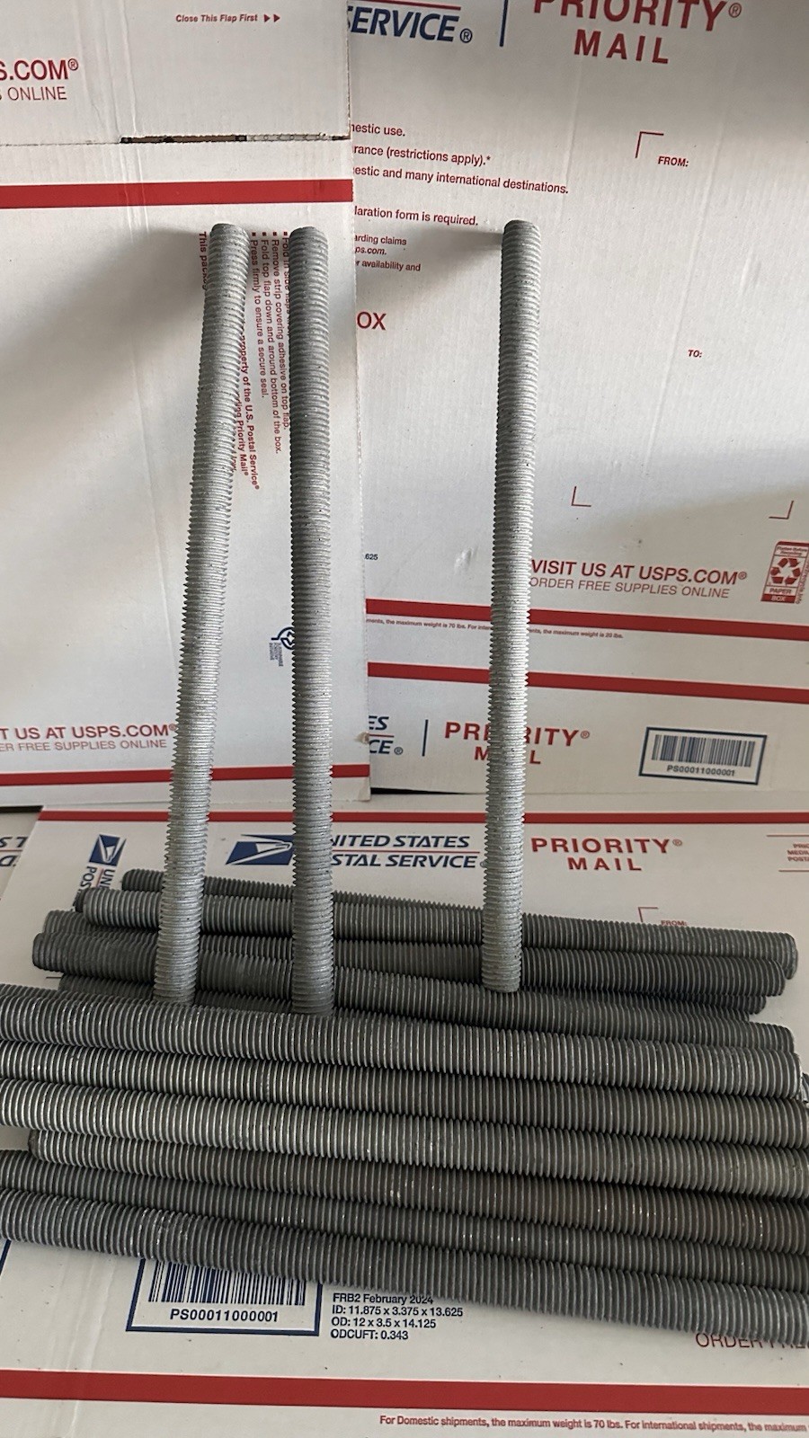 5/8"-11 X 12" Fully Threaded Stud Galvanized material 25 Pieces (box)  ($75