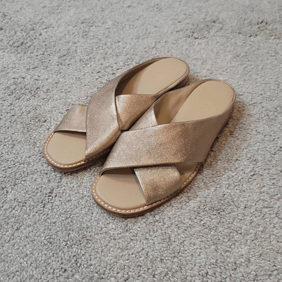 Vince Fairley Metallic Leather Wedge Slide Sandals Size 6.5