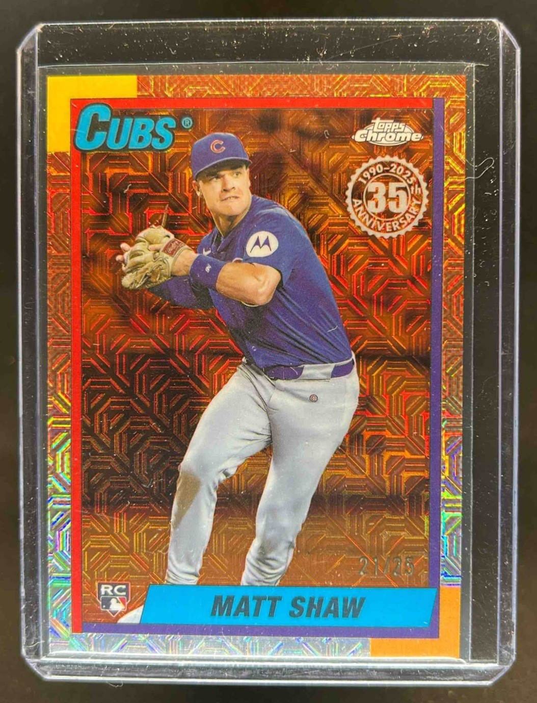 2025 Topps Update Matt Shaw Silver Pack 1990 Chrome RC Orange Refractor #21/25