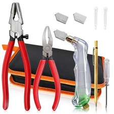 10pcs Heavy Duty Glass Cutting Tool Kit, Curve Jaw Glass Running Pliers Break...