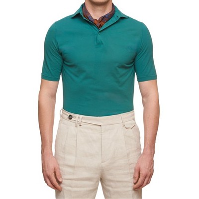 Kiton KIRED ''Positano'' Green Exclusive Crepe Cotton Short Sleeve Polo Shirt 2023