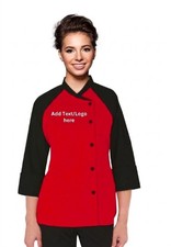 Personalised Women's 3/4 Sleeve Chef Coat, Contrast Culinary Uniform Jacket