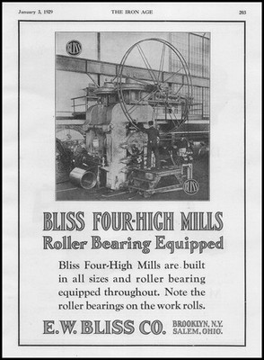 1929 E W Bliss Company Salem Ohio Photo Four High Mills Worker Vintage Print Ad