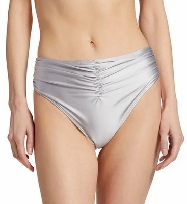 NWT Good American Size 7 4XL Good Waist Ruched Bikini Bottom Silver High Waist