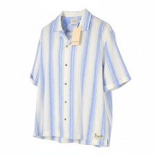 SCOTCH  SODA Men Shirt XL White Striped Linen Blend Button Short Sleeve