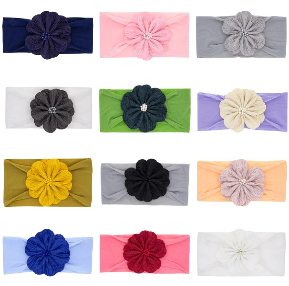 Juego de 12 diademas de flores con moño de encaje para niños pequeños y bebés - accesorios de banda para el cabello suave Foto 3 de 4