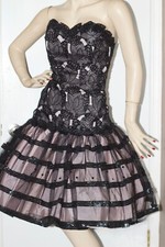 VTG 60s VICTOR COSTA Black Floral Lace Sequin Tulle Formal Dress Sz8