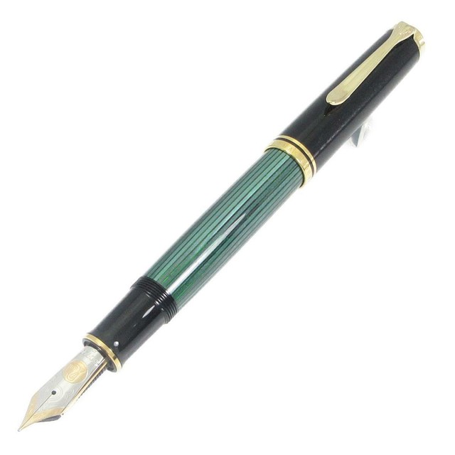 Pelican Souveran Fountain Pen M1000 Green Stripes 18K Nib F From Japan