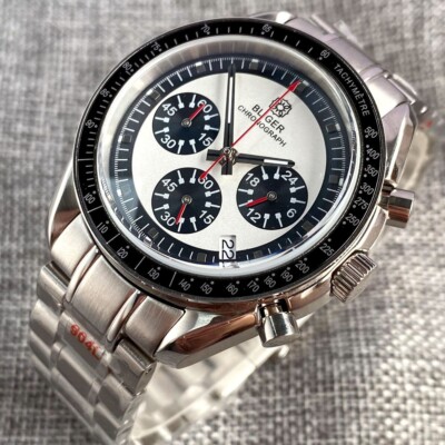 Bliger 40mm Full Chronograph White Dial Date Luxury Stainless Mens Quartz Watch