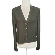 Loft Sweater Womens Size Small Olive Green V-Neck Button-Up Cardigan