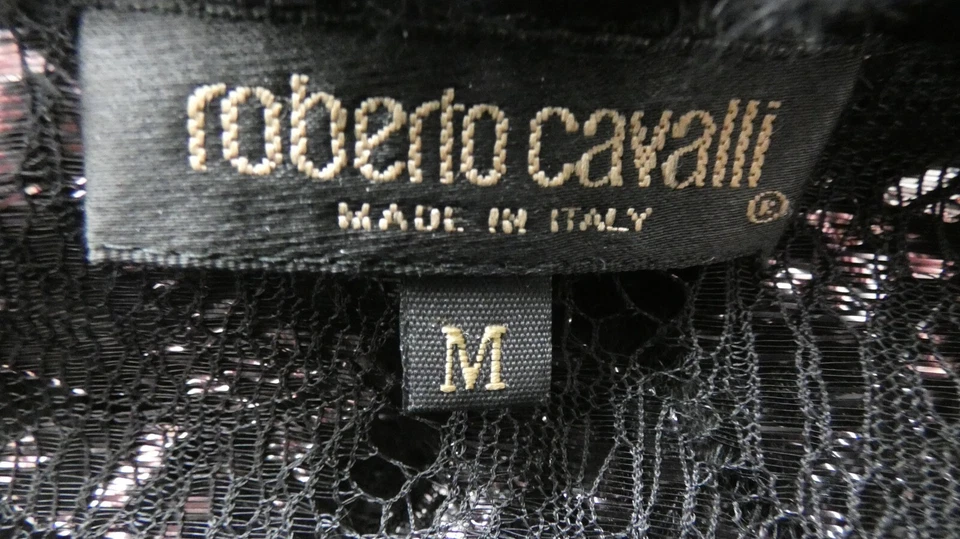 Blusa Roberto Cavalli Pasarela Negra Encaje Metálico Piel de Cordero Mongol FW 1999 M Foto 4 de 4