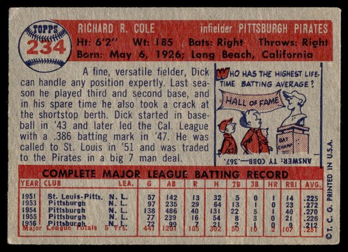 1957 Topps #234 Dick Cole - Picture 2 of 2