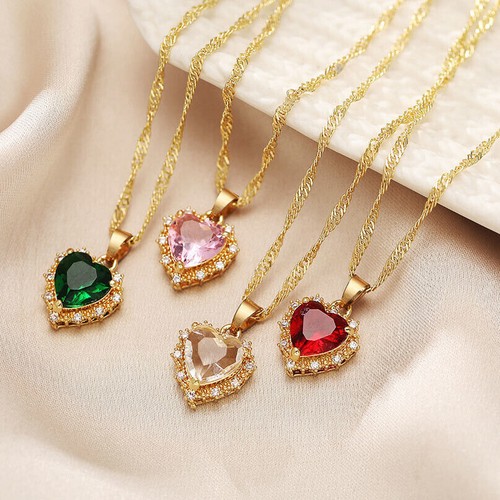 Womens Swarovski Elements Heart Stone Pendant Necklace Chain Gold Plated Women - Picture 2 of 9